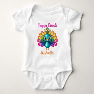 Body Para Bebé Pavo real, Diwali, con texto personalizado