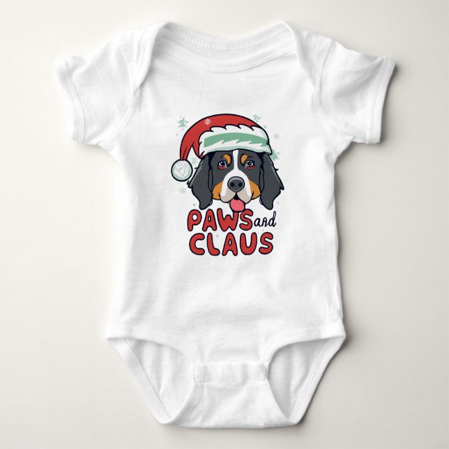 Body Para Bebé Paws and Claus - Navidades Perro Bernés (Anverso)