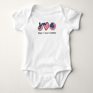 Body Para Bebé Paz Amor América Gráfica Patriótica de la Bandera
