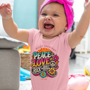 Body Para Bebé Paz Amor RocknRoll Retro 70 Psicodelic Vintage