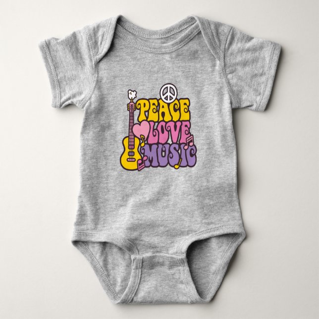 Body Para Bebé Paz, Amor Y Música Baby Bodysuit (Anverso)