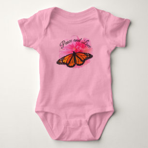 Body Para Bebé Paz y amor Gran Flor Rosa y Mariposa