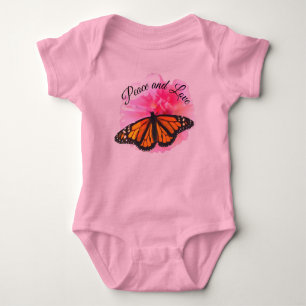 Body Para Bebé Paz y amor grandes flores rosas y mariposas