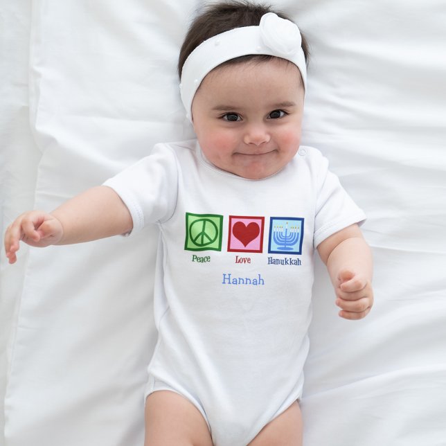 Body Para Bebé Peace Love Hanukkah Cute Personalizado (Subido por el creador)