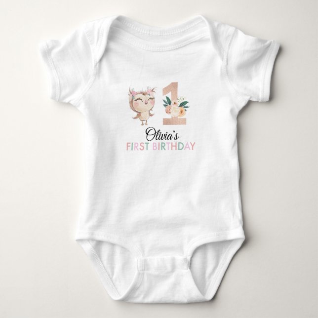 Body Para Bebé Peachy Owl Fiesta de Cumpleaños Baby Bodysuit (Anverso)