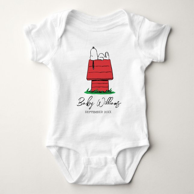 Body Para Bebé Peanus Snoopy Dog House | El bebé vendrá pronto (Anverso)