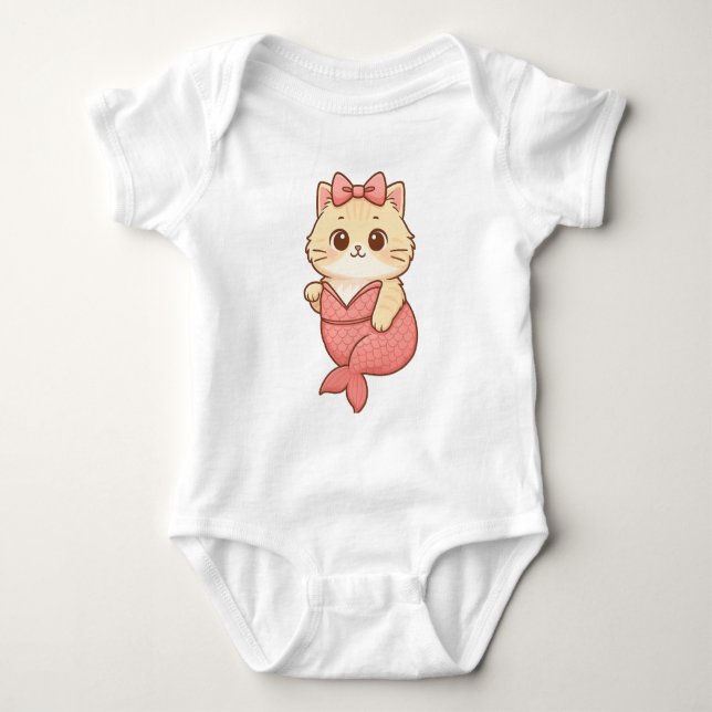 Body Para Bebé Pegatina de Gatito Sirena Adorable (Anverso)