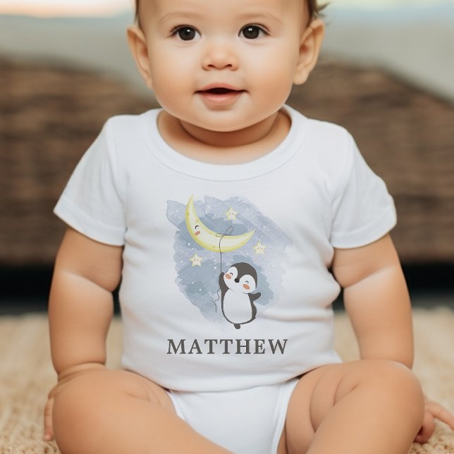 Body Para Bebé Penguin Moon Watercolor Baby Bodysuit (Subido por el creador)