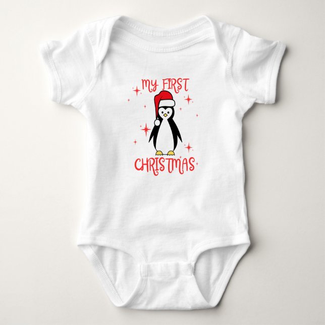 Body Para Bebé Penguins first Christmas (Anverso)
