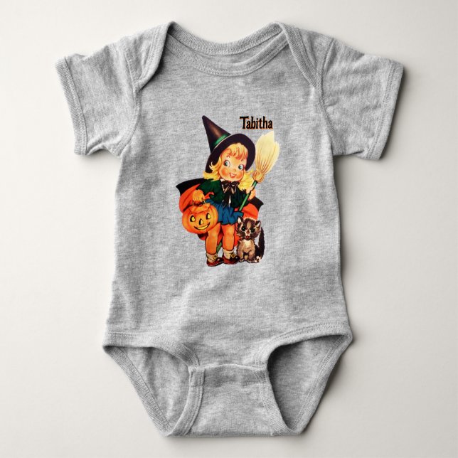 Body Para Bebé Pequeña Bruja Añadir nombre Cuta Halloween (Anverso)
