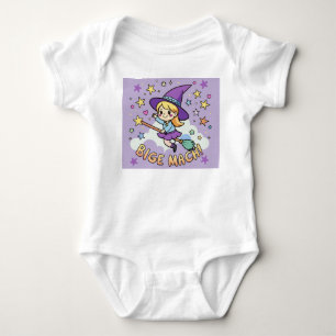 Body Para Bebé Pequeña bruja linda volando en el vector de Hallow