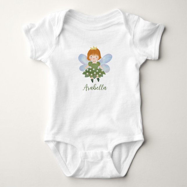Body Para Bebé Pequeña hada de bosque con vestido de flores verde (Anverso)
