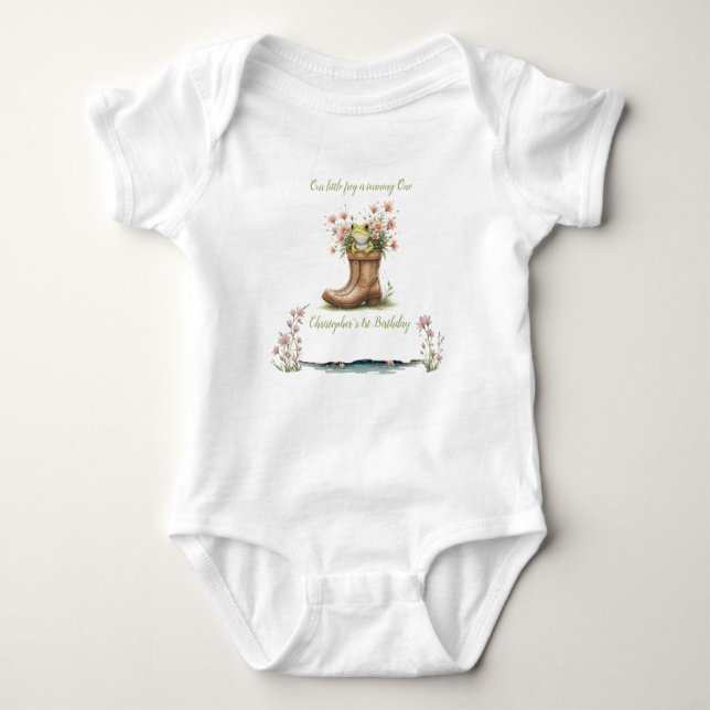 Body Para Bebé Pequeña rana personalizada Froggie primer cumpleañ (Anverso)