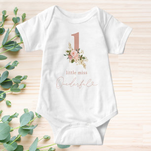 Body Para Bebé Pequeña Señorita Onederful Cumpleaños 1 Rosa Flora