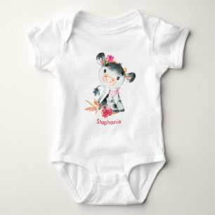 Body Para Bebé Pequeña vaca vaca acuarela rosa