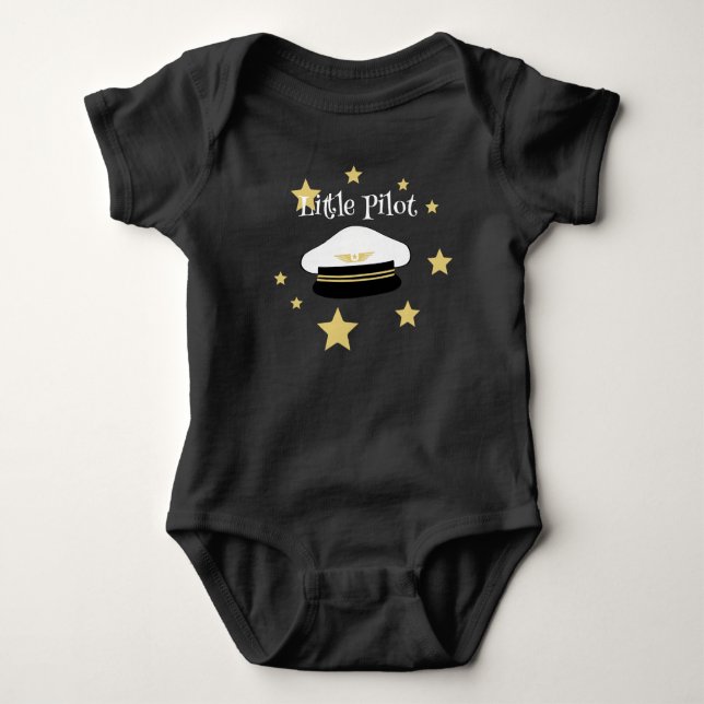 Body Para Bebé Pequeño gorra piloto blanco, estrellas doradas, av (Anverso)