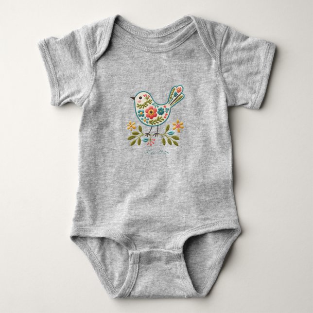 Body Para Bebé Pequeño pájaro verde floral deja traje de bebé (Anverso)