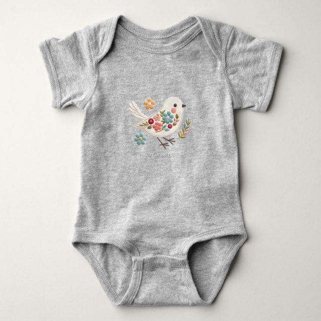 Body Para Bebé Pequeño traje de bebé floral de ave blanca (Anverso)