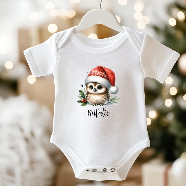 Body Para Bebé Pequeños Navidades de leche nombran traje de bebé (Cute Little Christmas Owl Name Baby Bodysuit)