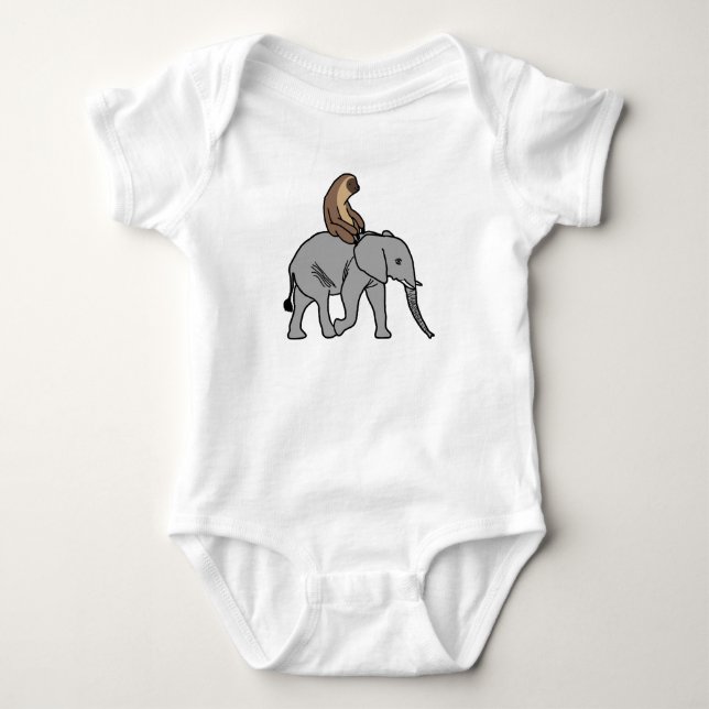Body Para Bebé Pereza linda que monta un elefante (Anverso)