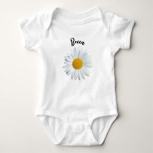 Body Para Bebé Perky White Daisy Flower Personalizada