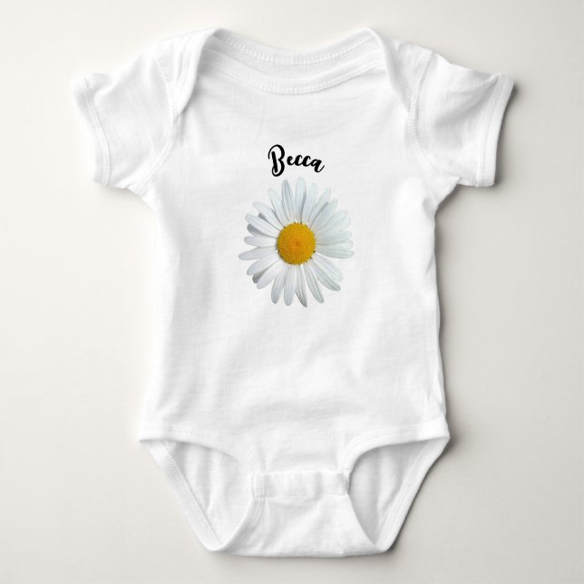 Body Para Bebé Perky White Daisy Flower Personalizada (Anverso)