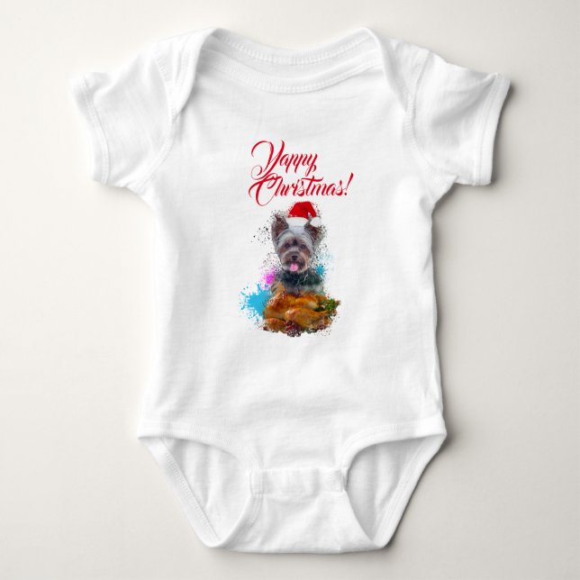 Body Para Bebé Perrito Yorkie Adorable Personalizable Navidad Lad (Anverso)