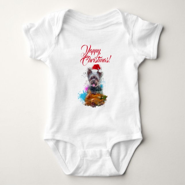 Body Para Bebé Perrito Yorkie Lindo Personalizable Navidad Ladra  (Anverso)