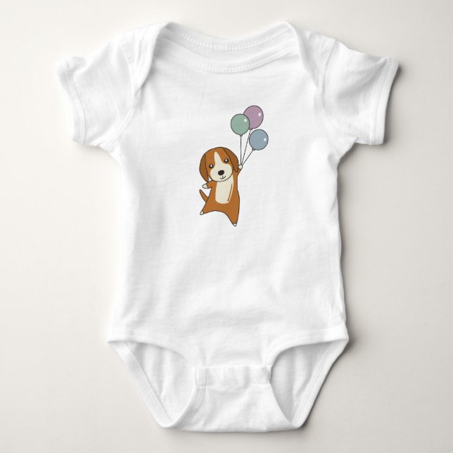 Body Para Bebé Perro Beagle vuela con globos (Anverso)