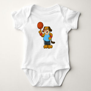 Body Para Bebé Perro como jugador de baloncesto con baloncesto