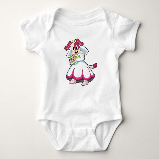 Body Para Bebé Perro como novia con vestido de novia y flores (Anverso)