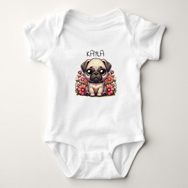 Body Para Bebé Perro de cachorro de pug lindo personalizado (Anverso)