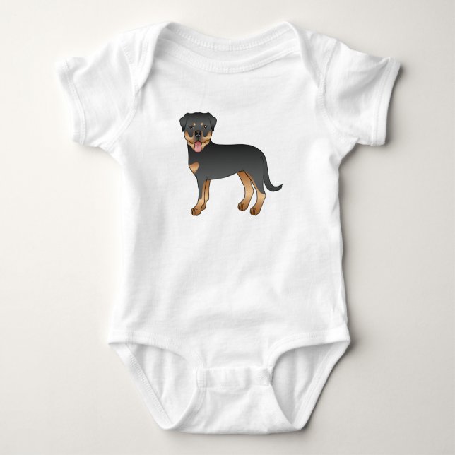 Body Para Bebé Perro De Caricatura Negro Y Tan Rottweiler (Anverso)