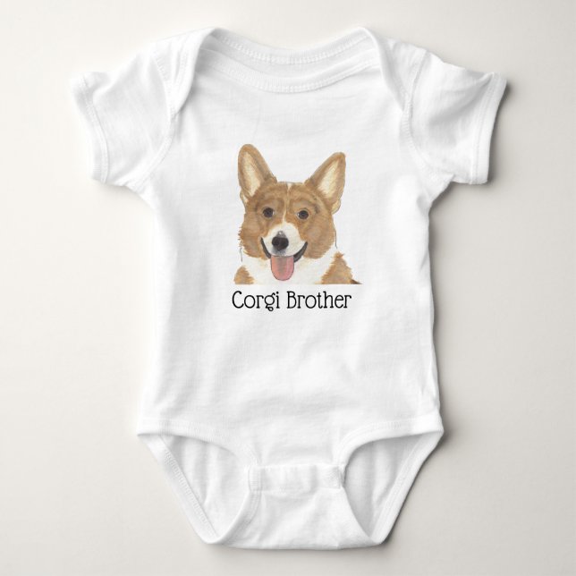 Body Para Bebé Perro de Corgi Blanco Rojo Personalizado (Anverso)