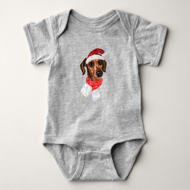 Body Para Bebé Perro de Dachshund Con Navidades De La Camiseta De (Anverso)