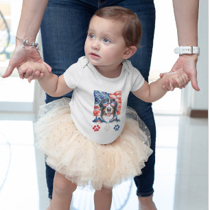 Body Para Bebé Perro de montaña rojo blanco azul Bernés 4 de juli