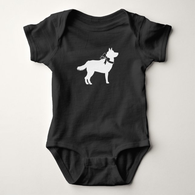 Body Para Bebé Perro Husky Siberiano Baby Shower Gris porcino (Anverso)