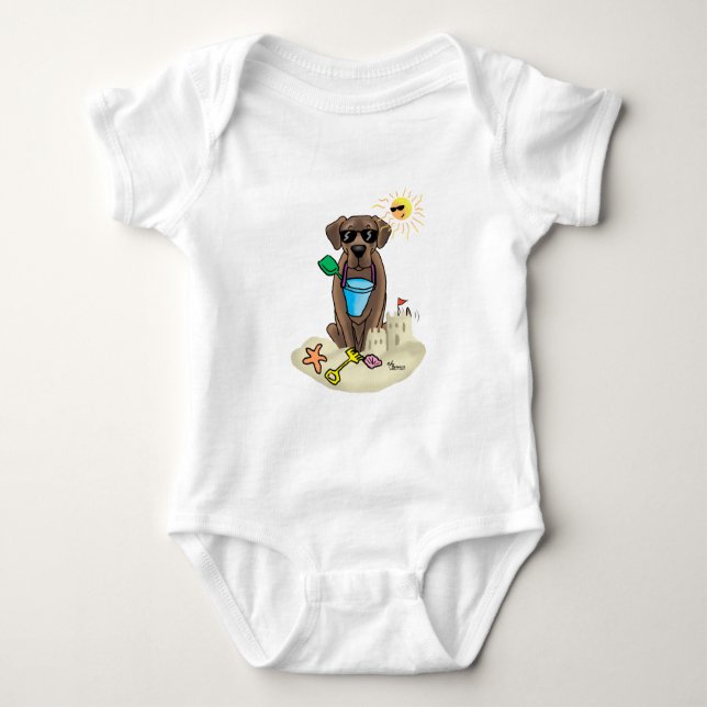 Body Para Bebé Perro lindo verano playa Chocolate Labrador Recupe (Anverso)