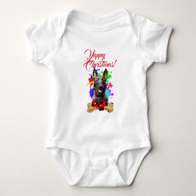 Body Para Bebé Perro Malinois Bonito Personalizable Navidad Ladra (Anverso)