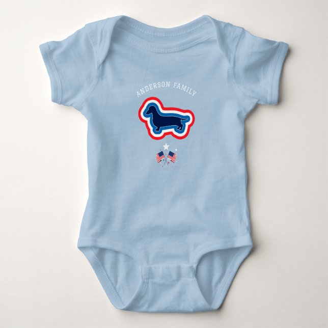 Body Para Bebé Perro salchicha rojo blanco y azul 4 de julio (Anverso)