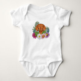 Body Para Bebé Perro Vizsla Húngaro Y Flores Silvestres Florales 