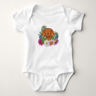 Body Para Bebé Perro Vizsla Húngaro Y Flores Silvestres Florales