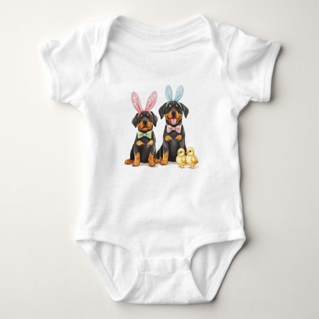 Body Para Bebé Perros Rottweiler de Pascua Orejas de Conejo (Anverso)