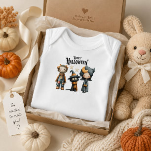 Body Para Bebé Personajes Vintage de Halloween Feliz en Blanco y 