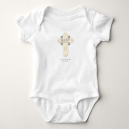 Body Para Bebé Personaliza, Cremita y Cruz Gris para Dedicación d