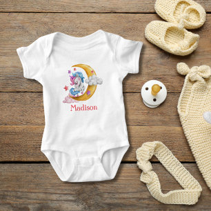 Body Para Bebé Personaliza Cute Girly Unicorn Moon Clouds Rosa