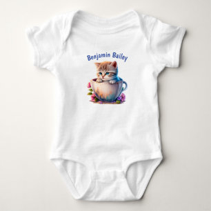 Body Para Bebé Personaliza Gatito en una taza de té