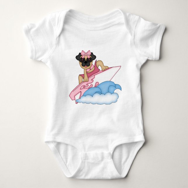 Body Para Bebé Personalizable Surfer Pug Chica - Rosa (Anverso)