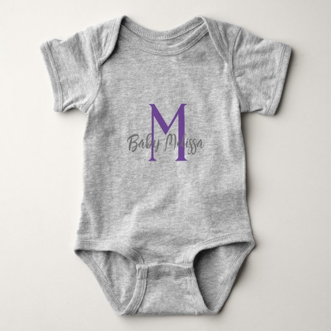 Body Para Bebé personalización mínima del nombre unisex gris de m (Anverso)