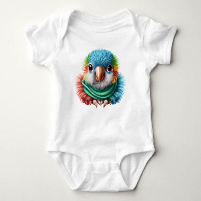 Body Para Bebé Personalizado Adorable Fluffy Happy Baby Parrot (Anverso)